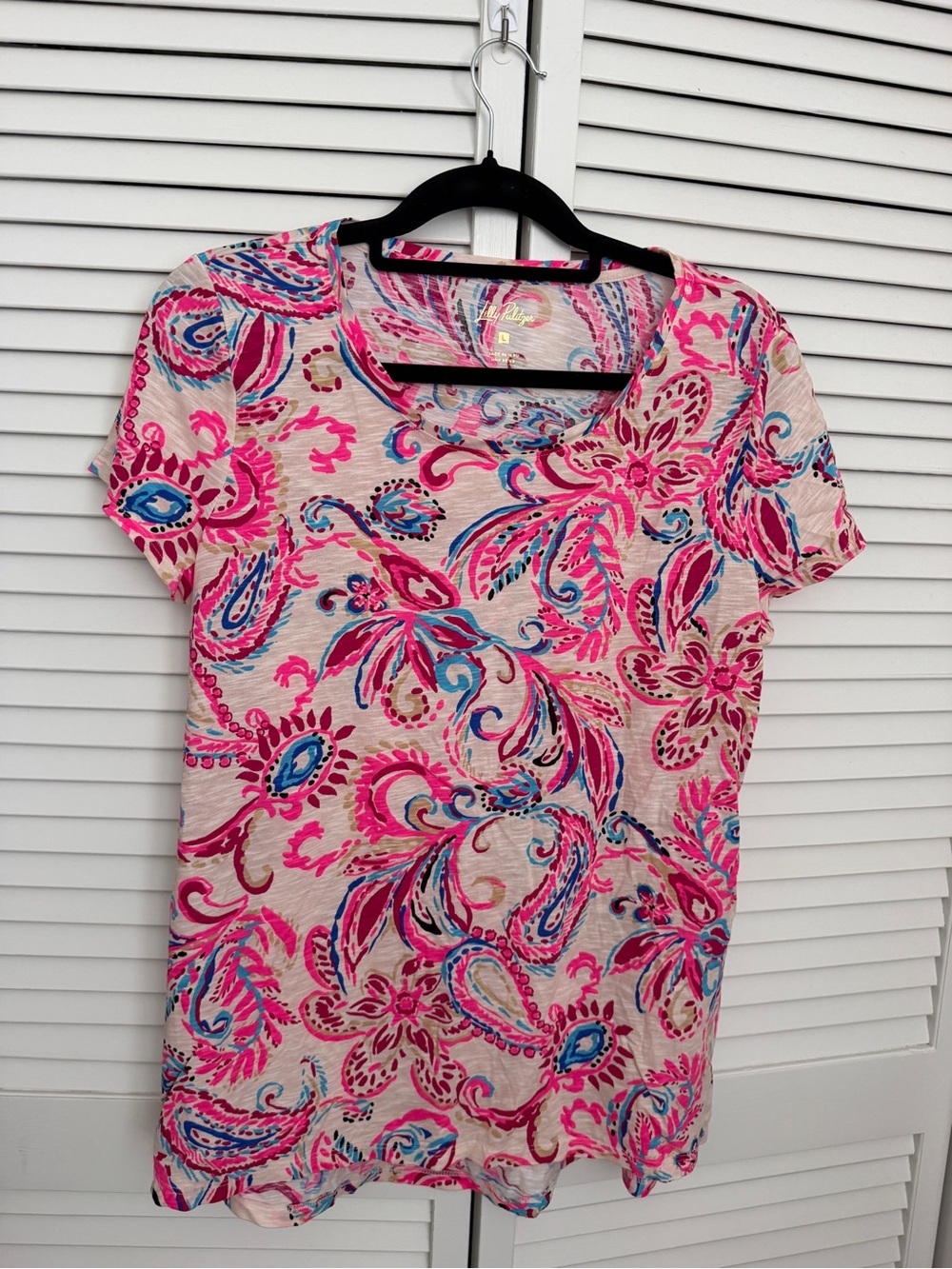 New Lilly Pulitzer Women’s Pink Paisley Short-Sleeve Top Size L